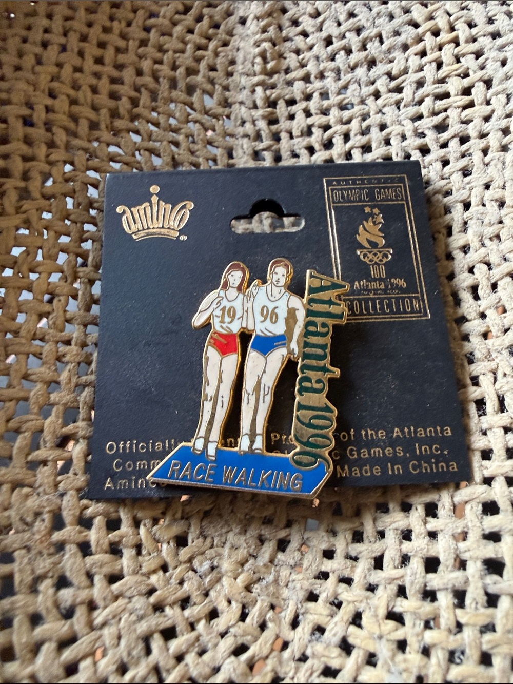 1996 Summer Olympics Race Walking Enamel Pin on Card Atlanta